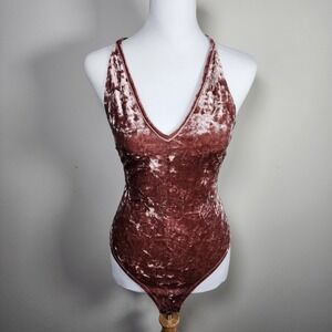 Revamped‎ Crushed Velvet Strappy Bodysuit Womens Small Fairy Y2K Rose Velour